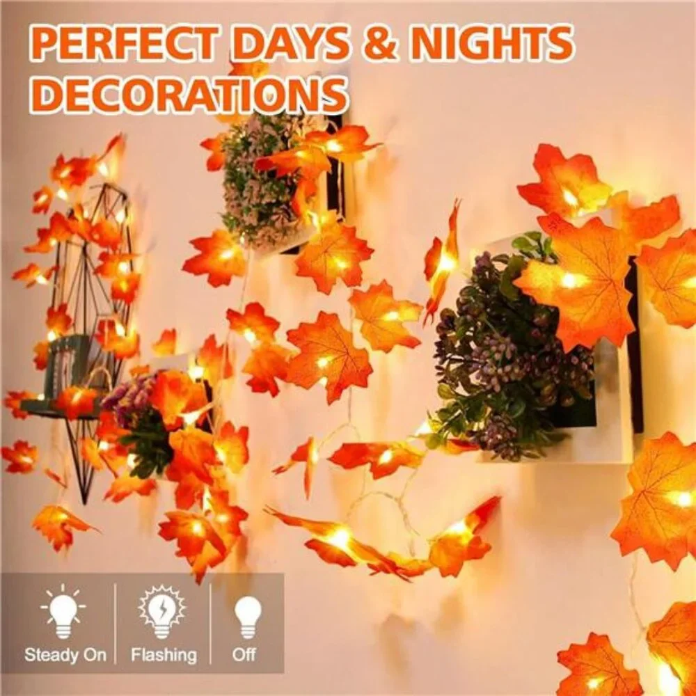 4PCS Fall Decor Thanksgiving for Home Table, Fall Leaves Garland Lights 40FT